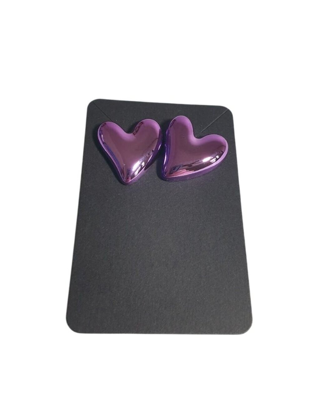 Purple Heart Shaped Stud Earrings Polished Acrylic Finish Lightweight Jewelry